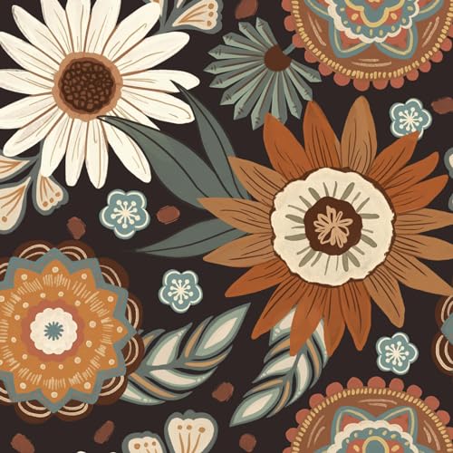 Fvlow Selbstklebende Tapete Blumen Schwarz Mustertapete Blumentapete Boho Vintage Vinyltapete Tapete Schlafzimmer Wohnzimmer Klebefolie Wand Selbstklebend 44.5cm×300cm von Fvlow