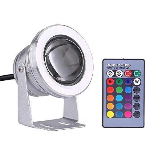 Fydun Underwater Light Lamp 10W 12V Unterwasser Spot RGB Wasserdichte LED-Lampe Unterwasserleuchte mit Fernbedienung Teichbeleuchtung Aquarium (Silber weiße Muschel) von Fydun