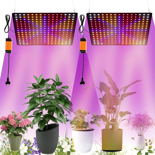 Fyeme Grow Light 225 LEDs Pflanzenlampe Pflanzenlampe Led Vollspektrum Wachstumslampen mit 4 Haken für Pflanzen Gemüse Blume (2 Stück rot blau weiß orange) von Fyeme
