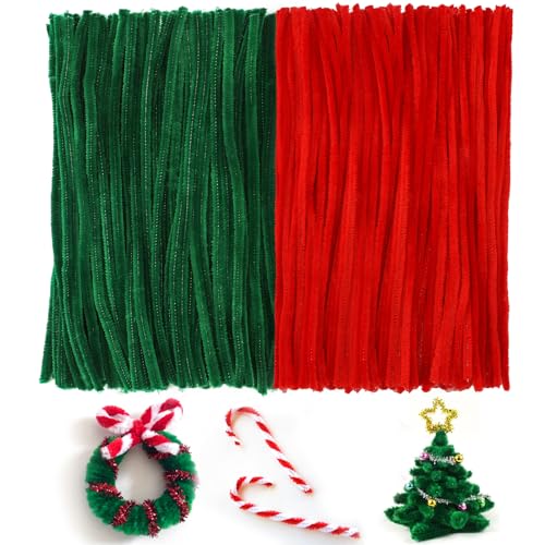 G2PLUS 200 Stück Rot und Grün Pfeifenreiniger Chenilledraht 30CM Plüschdrähte Biegeplüsch Weihnachten Pfeifenreiniger Set für Kinder Zum Basteln und Dekorieren von G2PLUS