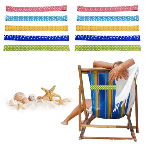 GAESHOW 10 Stück Handtuchbänder Strand, Handtuch Bänder für Strandstühle, Silikon Strandtücher Bänder, Elastisch Strandkorbbänder, Mehrfarbig Winddicht Strandzubehör für Strand Stuhl von GAESHOW