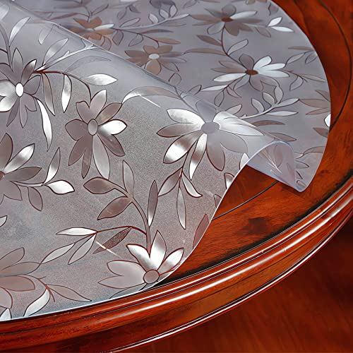 Transparente Tischschutz PVC Tischdecke-Abwischbare,Olbeständig,Kratzfest,Tischfolie,Tischschutzfolie-für Esstisch Couchtisch Und Schreibtisch,Matte Texture Blütenform,Rund (Dicke 2mm, Ø 115cm) von GYUEZX