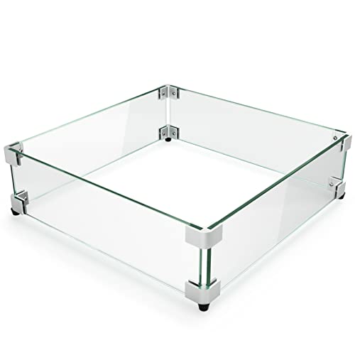 GASPRO 38,1 x 38,1 x 15,2 cm Feuerschalen-Windschutz, gehärtetes Glas, Feuerstelle, Tischschutz, dick und stabil, mit harter Aluminium-Eckhalterung und Gummifüßen, einfach zu montieren von GASPRO