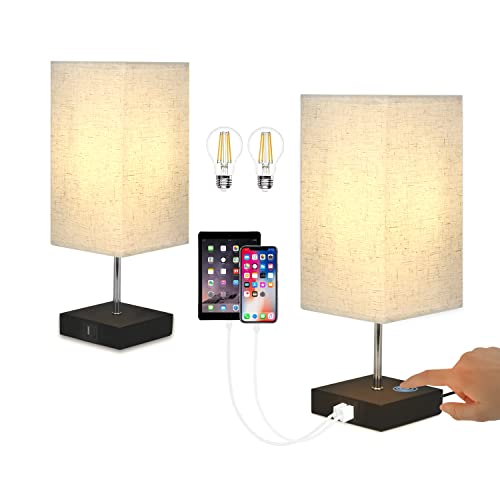 GBLY Nachttischlampe Touch Dimmbar 2er Set - Modern Tischlampe mit USB Anschlüsse Touch Nachttisch Lampe Schlafzimmer mit Ladefunktion Tischleuchte Stoffschirm für Wohnzimmer Hotel Büro von GBLY