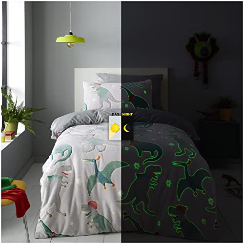 GC GAVENO CAVAILIA Kinder-Bettwäsche-Set, Dinosaurier-Bettwäsche-Set, leuchtet im Dunkeln, für Kleinkinder, Einzelbett, leuchtet im Dunkeln, Tier-Bettbezüge, Grau von GC GAVENO CAVAILIA