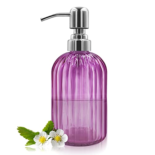 14 Oz Glas Seifenspender mit 304 Rostfreier Edelstahl Pumpe, Nachfüllbarer Hand Flüssigseifenspender für Badezimmer, Küche, Arbeitsplatte, Waschküche (Violett) von GCCL