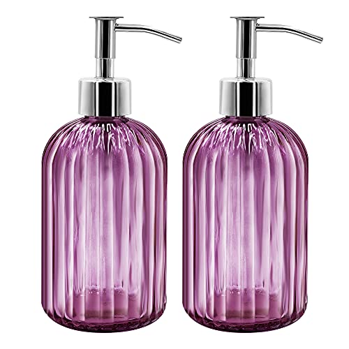 2er Pack Seifenspender Glas mit Pumpe, 400ml Flüssigseifenspender für Spülmittel, Shampoo und Lotion, Nachfüllbar Seifenspender für Küche, Bad, Waschküchem (Violett) von GCCL