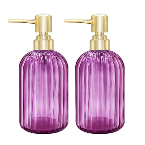 Seifenspender - 2er Pack 14 Oz Küche Glas Seifenspender mit Pumpe, Badezimmer Transparente Seifenspenderflasche für Handseife, Spülmittel Under Lotion (Violett) von GCCL