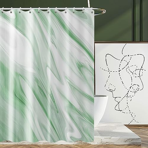 GCIREC Grüner Marmor Stall Duschvorhang, Hellgrün Mix Weiß Ombre Moderne Abstrakte Welle Luxus Badezimmer Vorhang Badewanne Wohnkultur Wasserdichter Stoff Maschinenwaschbar mit 8 PCS Haken,120x180cm von GCIREC