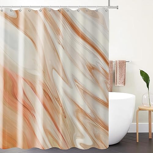 GCIREC Orange Marmor Stall Duschvorhang, Orange Mix Weiß Ombre Moderne Abstrakte Welle Luxus Badezimmer Vorhang Badewanne Wohnkultur Wasserdichter Stoff Maschinenwaschbar mit 12 PCS Haken,180x200cm von GCIREC