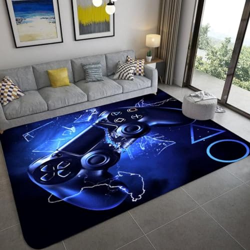 Gamer Controller Große Teppiche für Wohnzimmer Schlafzimmer Kinder Spielen Krabbelmatte Teenager Junge Graffiti Spielkonsole Teppiche rutschfeste Bodenmatte Fußmatten (Blau,160x200 cm) von GDDO