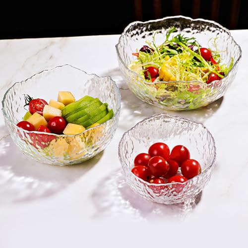 Glas Salatschüssel Set, 3-teilig Glasschale Stapelschale, Glasschüssel Set für Salat Dessert Obst Snacks, Transparent Servierschalen Obstschale Dessertschalen Salatschale Servierschüssel von GDWD