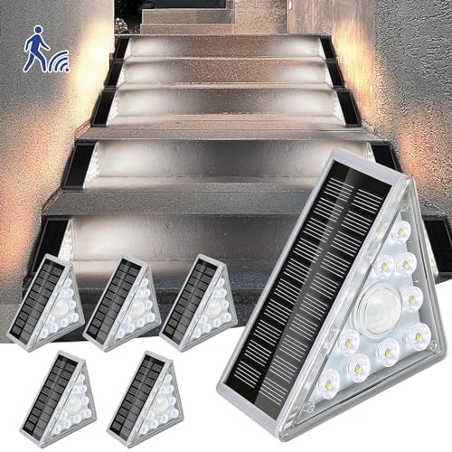 Solarlampen für Außen, Treppenlicht mit Bewegungssensor, 9 LEDs Solarleuchten Solar Treppe Lampe, IP68 Wasserdichte Gartenlampen, LED Treppen Beleuchtung für Stufen (6 Stück Weißes Licht NEU) von GDWD