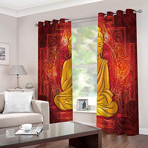 GDYRBY Blickdichter Vorhang Schlafzimmer Verdunkelungsvorhang Wohnzimmer Kinderzimmer Wärmedämmvorhang Fensterdekoration 3D Hd Druck Mandala Indische Buddha-Statue Muster Gardinen Mit Ösen 220X210cm( von GDYRBY