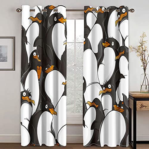 Gardinen Vorhang Blickdicht Schlafzimmer Verdunklungsvorhänge 3D Digitaldruck Charaktertier Pinguin Muster Thermovorhang Lichtdicht für Wohnzimmer Kinderzimmer Küche 100X140cm(BxH) von GDYRBY