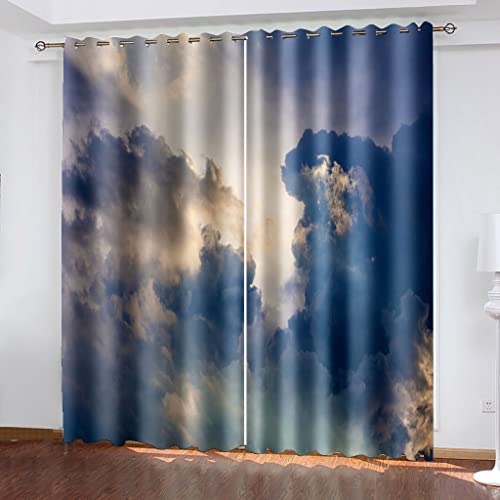 Gardinen Wohnzimmer Schlafzimmer 3D Blauer Himmel, Dunkle Wolken Muster H 160 X B 200 cm 2Er Set Verdunkelungsvorhang Ösenschal Wärmeisolierung Vorhänge Fensterdekoration Für Wohnzimmer Kinderzimmer von GDYRBY