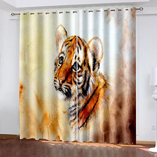 Vorhang Blickdicht Gardinen Mit Ösen 3D Druck Cartoon-Tier-Tiger Blickdichte Vorhänge Wärmeisolierend Kinder Erwachsene Vorhang Verdunkelung Wohnzimmer Schlafzimmer 2 Stück H 160 X B 200 cm von GDYRBY