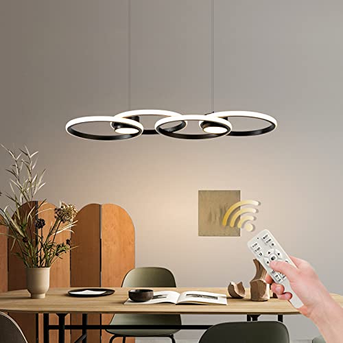 GEADI Moderne LED Pendelleuchte 4 Ringe Dimmbar LED Kronleuchter Leuchte mit Fernbedienung Verstellbarer Hängeleuchter für Esszimmer Wohnzimmer Küche Bar (50W Schwarz) von GEADI