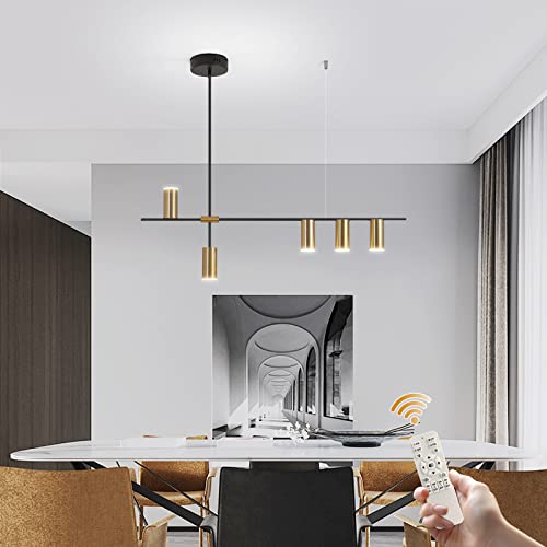 GEADI Pendelleuchten, dimmbare moderne LED-Kronleuchterbeleuchtung mit Strahlern, verstellbare lineare hängende Pendelleuchte für Kücheninsel Esszimmer Wohnzimmer (Schwarz, Gold 30 W) von GEADI
