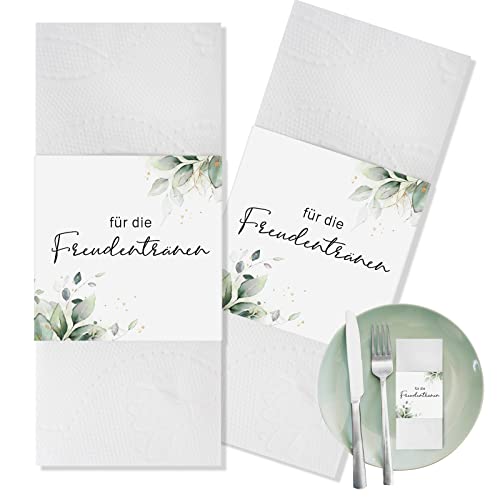 50 Stück Freudentränen Banderolen 13 x 5,5 cm Taschentücher Banderole Serviette Mit Doppelseitiges Klebeband für Hochzeit Jubiläum Geburtstag Taufe (Weiß) von GEBETTER