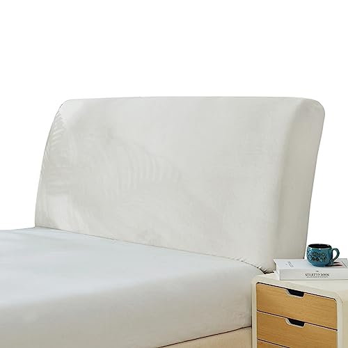 GEBIN Bettkopfteil Hussen, Bett Kopfteil Bezug, Stretch Bett Kopfteil Schonbezug, Staubdichte Schutzhülle für gepolsterte Schlafzimmer Kopfteil, Samt Stoff (Weiss,120-140cm) von GEBIN