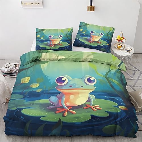 GEDAEUBA Frosch Bettwäsche 135x200 - Cartoon Amphibien Bettbezug 135 x 200 2er Set, Wendebettwäsche und Kissenbezug 80x80, Weiche & Angenehme Mikrofaser Bettwäsche-Sets mit Reißverschluss von GEDAEUBA