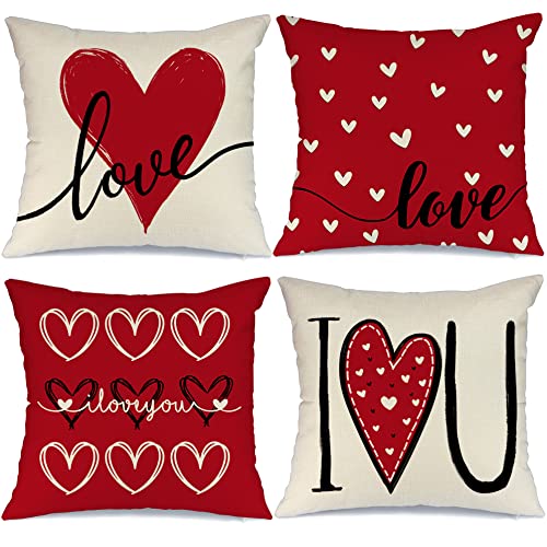 GEEORY Valentinstag-Kissenbezüge, 45,7 x 45,7 cm, 4 Stück, Liebesherz, Valentinstagsdekoration, Dekokissen für Sofa, Couch, Valentinstagsdekorationen von GEEORY