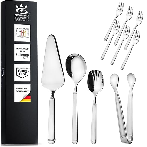 SOLINGEN| Gehring Kuchengarnitur 10 teiliges Set, Tortengarnitur, für Kaffee, Zucker und Kuchen, aus Edelstahl 18/10 | Made in Germany von GEHRING