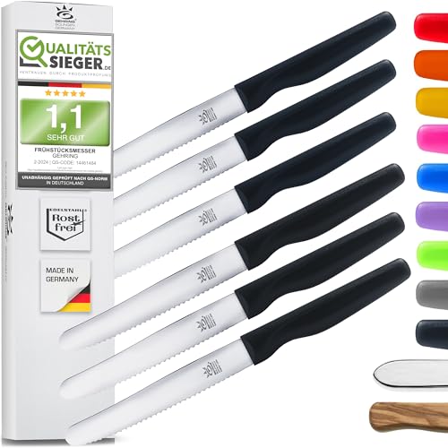 SOLINGEN| Frühstücksmesser Konfigurator- Wellenschliff, rostfreier Edelstahl | Made in Germany, eisgehärtete & scharfe Brötchenmesser & Brotzeitmesser | Serie Wave (SCHWARZ6X) von GEHRING