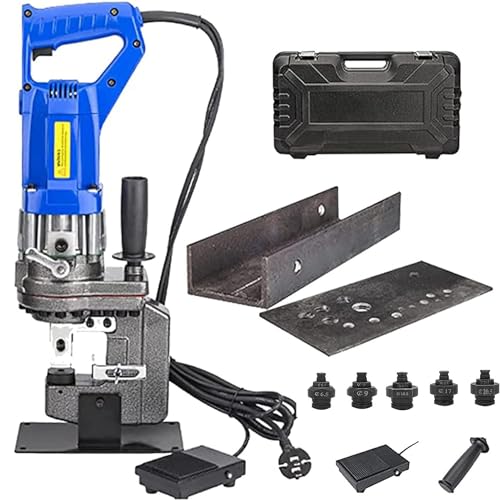 GEJLELDS Elektrischer hydraulischer Locher für Stahlplatten, 1300 W, 10 T, mit Schnellsteck-Fußschalter für Stahl-/Winkelstahl-/Eisen-/Kupfer-/Aluminiumplatten mit 5 Stanzwerkzeugen,Channelsteel von GEJLELDS