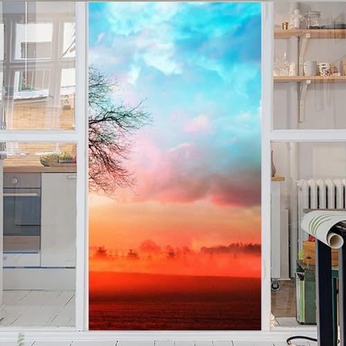 Sonnenuntergang Keine-Kleber Sichtschutzfoli Baum Fensterfolie Bad Dekofolie Sichtschutzfolie Fensterfolie Statische Einfache Entfernung Wiederverwendbar Sichtschutzfolie 50x100cm von GELOUT