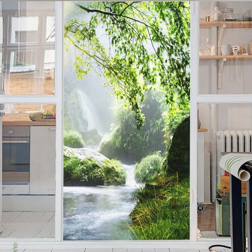 Wasserfall Keine-Kleber Sichtschutzfoli Baum Fensterfolie Bad Dekofolie Sichtschutzfolie Fensterfolie Statische Einfache Entfernung Wiederverwendbar Sichtschutzfolie 45x200cm von GELOUT