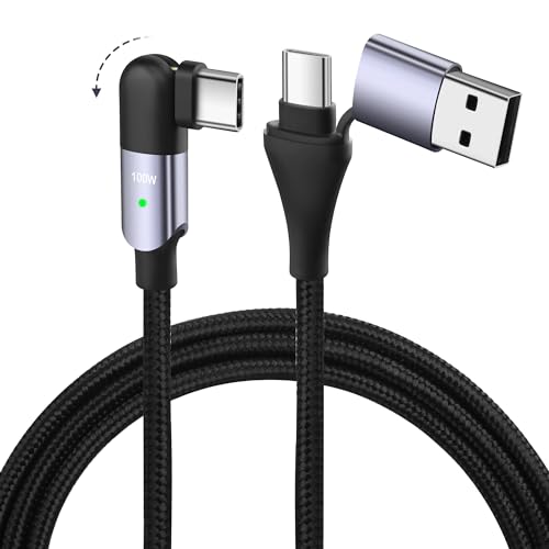 GELRHONR 180 ° Rotation USB C auf USB C Schnellladekabel mit USB A Adapter(18W), 2 in 1 Nylon geflochtenes Typ-C 100W, Datenübertragung, für i / Phone15 / Android/Tablets-4FT / 1,2M von GELRHONR