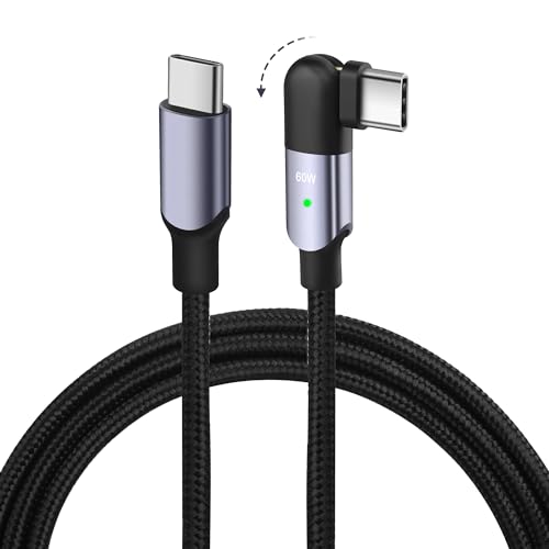 GELRHONR 180 ° Drehung USB C zu USB C Schnellladekabel, Nylon geflochtenes rechtwinkliges Typ-C 60W Schnellladekabel Datenübertragung, für i/Phone15 / Pro Max/Android/Tablets-4FT / 1,2M von GELRHONR