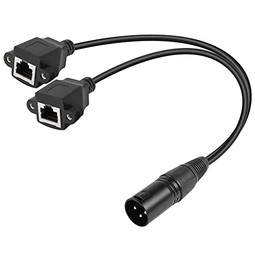 GELRHONR 3-Pin XLR auf Dual RJ45 Kabel, XLR Stecker auf 2 RJ45 Buchse DMX Cat5 Ethernet Adapter Konverter DMX Kabel, für DMX-CON Controller Serie, Bühne und Aufnahmestudio-30cm (3Pin-XLR Male) von GELRHONR