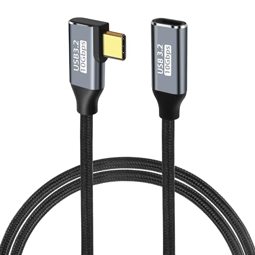 GELRHONR 90 Grad Winkel USB C Verlängerungskabel, 10Gbps USB3,2 Gen2 Kabel, rechtwinklig Typ C Stecker zu Buchse Extender 100W / 5A Schnellladung Nylon geflochtenes Kabel für USB C Geräte (1M/3.2Ft) von GELRHONR