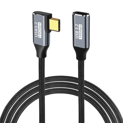 GELRHONR 90 Grad Winkel USB C Verlängerungskabel, 10Gbps USB3,2 Gen2 Kabel, rechtwinklig Typ C Stecker zu Buchse Extender 100W / 5A Schnellladung Nylon geflochtenes Kabel für USB C Geräte (2M/6.5Ft) von GELRHONR