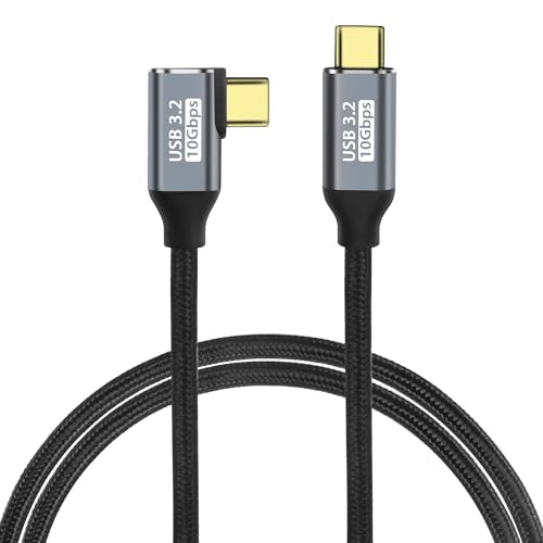 GELRHONR 90 Grad Winkelstück USB C zu USB C Kabel, 10Gbps USB3,2 Gen2 Typ C 100W Nylon geflochtenes 4K@60Hz Videokabel rechtwinklig, für Laptop, Tablet, Smartphone (1M/3.2Ft) von GELRHONR