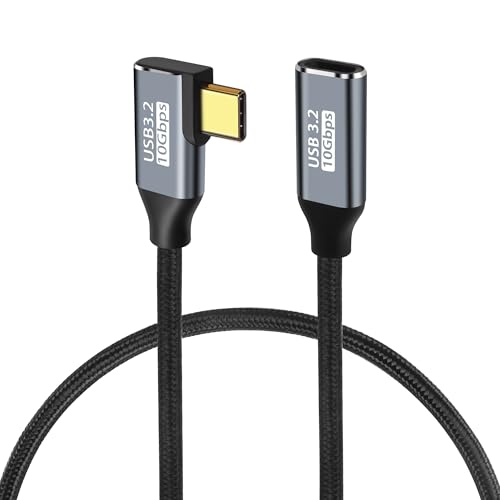 GELRHONR 90° Winkel USB C Verlängerungskabel, 10Gbps USB3,2 Gen2 Kabel, rechtwinklig Typ C Stecker zu Buchse Extender 100W / 5A Schnellladung Nylon geflochtenes Kabel für USB C Geräte (0.5M/1.6Ft) von GELRHONR