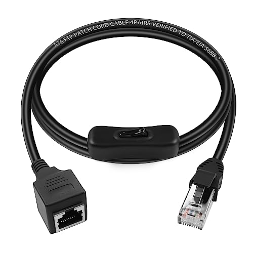 GELRHONR RJ45 Verlängerungskabel mit Ein/Aus-Schalter, CAT6 Ethernet Stecker auf Buchse Netzwerk-Patchkabel mit 304 Schalter, Inline-Koppler für Cat6 / Cat5e / Cat5 Ethernet Kabel 3,3Ft(M/F) von GELRHONR