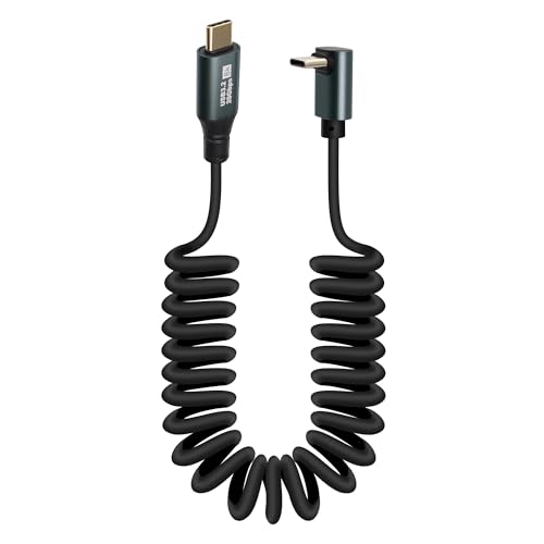 GELRHONR Spiral USB C Kabel 100W, 20V 5A Schnelllade USB Typ C Feder Spiralkabel für Auto, 90Degree Typ C Stecker zu Stecker Carplay Kabel 20Gbps, 8K@60Hz, für i / Phone15, S23 S22 S21, Note 20 10 von GELRHONR