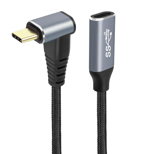 GELRHONR Winkel USB C Verlängerungs kabel Kurz 0.25M,100W 90 Grad Typ C 3,1 Gen 2 Stecker zu Buchse Kabel Schnellladung 10Gbps 4K@60Hz, für S21 S22, Laptop,Tablet,Smartphone (0.25M/0.8Ft) von GELRHONR