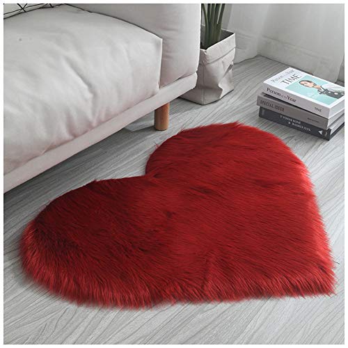 GELing Kunstpelz Faux Lammfell Teppich Liebes-Herz-Wolldecken-Auflagen Weiches Künstlicher Wolle-Schaffell-Teppich Für Schlafzimmer Wohnzimmer,Stuhl Oder Sofa,Rot,40x50cm von GELing