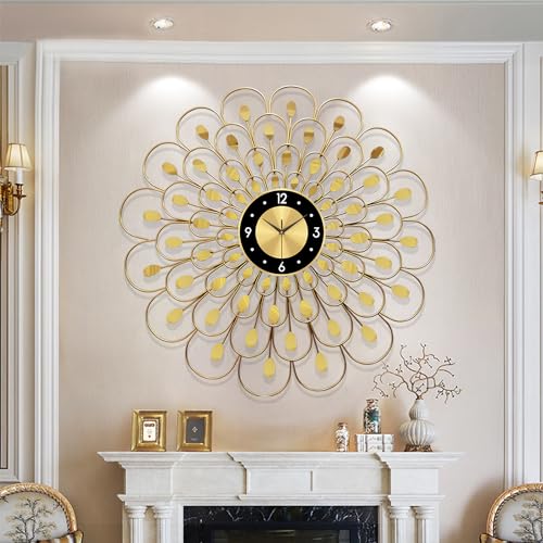 GERHWASH Wanduhr Groß Wanduhren Modern Wohnzimmer Kreative Blume Wanduhr Lautlos 60cm Uhr Wand Modern für Schlafzimmer Küche Wall Clock (Gold) von GERHWASH