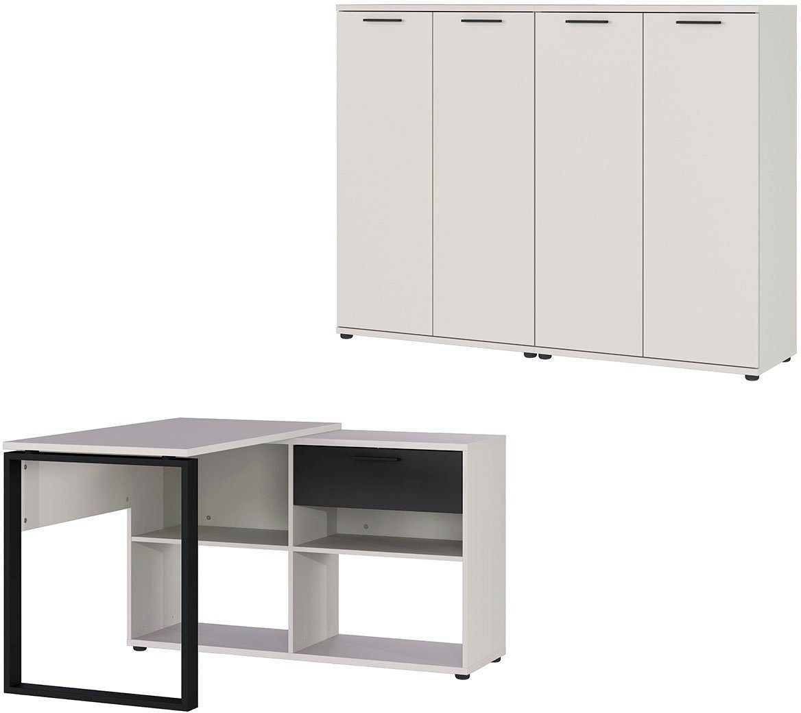 GERMANIA Büro-Set Fenton, (3-St), inkl. Schreibtisch mit integriertem Sideboard und zwei Aktenschränken von GERMANIA