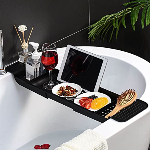 Badewannen-Caddy-Tablett, Badewannen-Tablett Für Badewanne, Multifunktionales Abflussdesign, Badewanne Mit Rutschfestem Griff, Erweiterbares Badewannen-Tablett Für Badezimmer(Schwarz) von GFRGFH