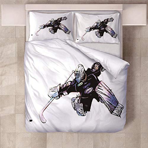 GGKNIT 3D Bettbezug 135x200 cm Eishockey Bettbezug Set 3D Duvet Quilt Und Kissenbezug Einzelbett Bettwäsche Sets für Kinder, Jungen, Mädchen Bettwäsche-Set. von GGKNIT