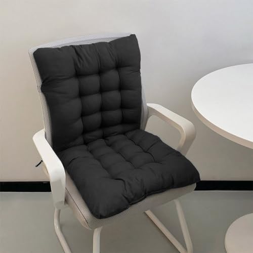 Dickes 8cm Stuhlkissen mit Rückenlehne, Sessel Kissen zurück Sitzkissen Pad,Baumwolle Sitzpolster für Garten Recliner Sofa Büro (80x40cm,Schwarz) von GGoty