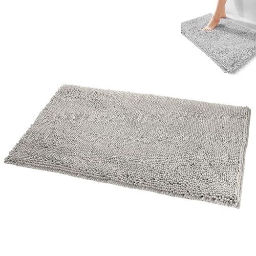 Chenille Badezimmerteppich rutschfeste Badematte, Weich und Bequem, Chenille Mikrofaser, Waschbar Badteppich, Saugfähige Duschvorleger, Weiche Teppich Wohnzimmer Schlafzimmer, 40x60 cm, Grau von GHEART