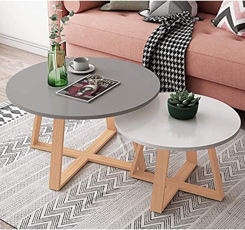 GHKFEJGDEN Moderner Couchtisch für das Wohnzimmer, 2er-Set, Couchtisch aus Holz, rund, Snack-Satztisch, modernes, Schlichtes Design für das Homeoffice, gelegentlicher Gebrauch, Φ19,7 und Φ27,6 von GHKFEJGDEN